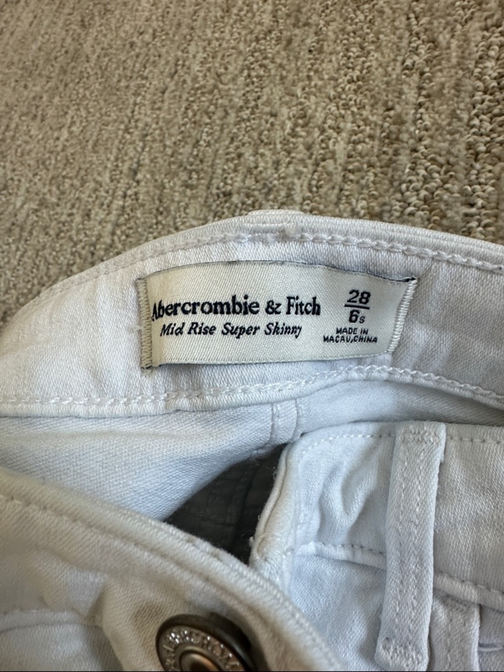 White Abercrombie & Fitch White Mid-Rise Super Skinny Jeans